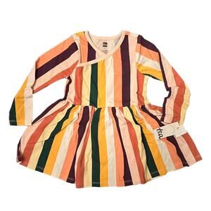 Tea Collection NWT Folk Stripe Long Sleeve Wrap Neck Dress.  Size 2